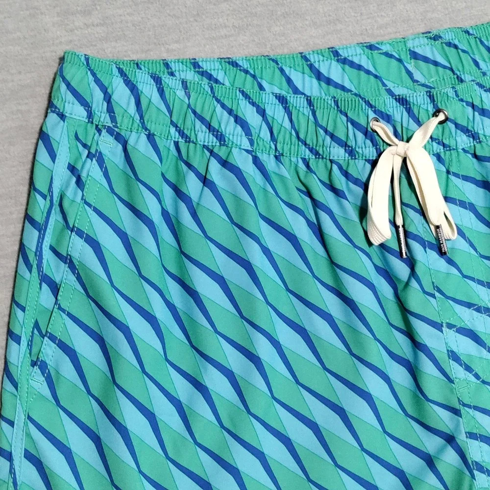 Fair Harbor Swim Trunks Mens XXL Geometric‎ Drawstring Lined Blue/Green